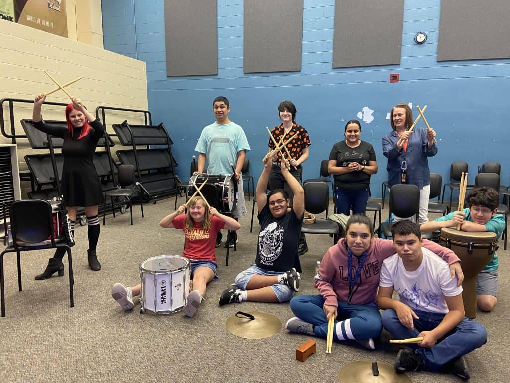 Skyline HS Unified Percussion Ensemble poses for picture