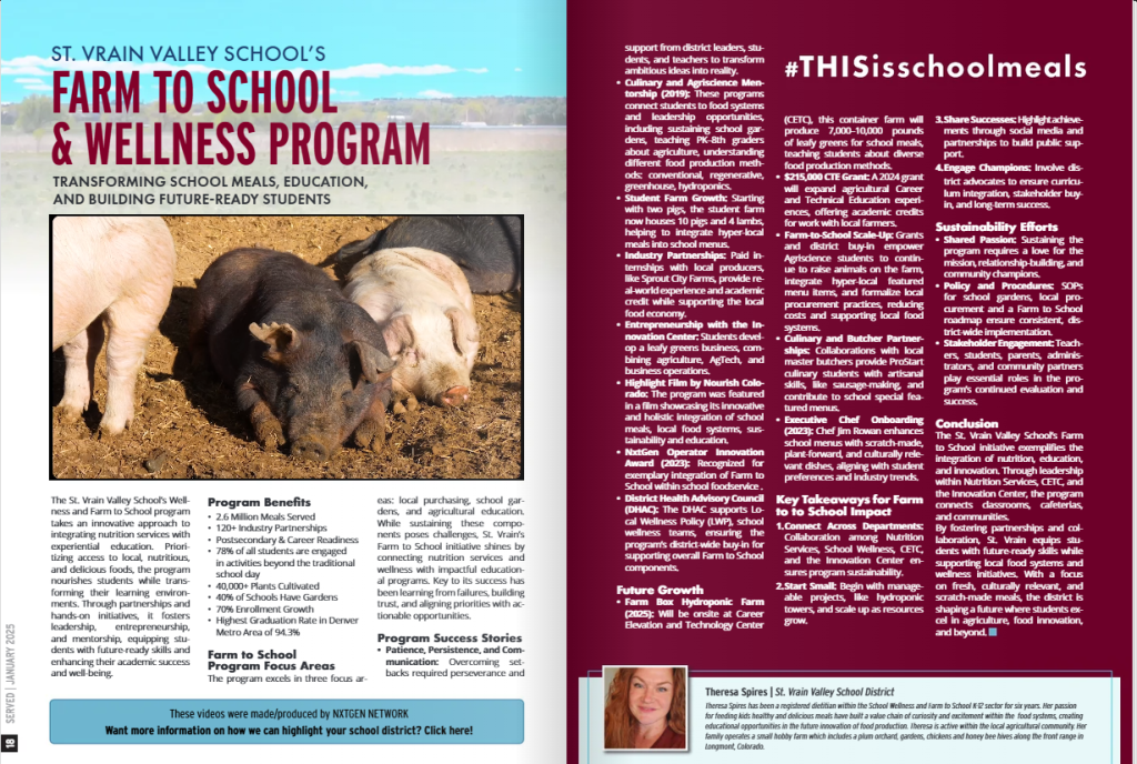 Image of a newsletter featuring St. Vrain Valley School's Farm to School & Wellness Program, highlighting benefits and initiatives.