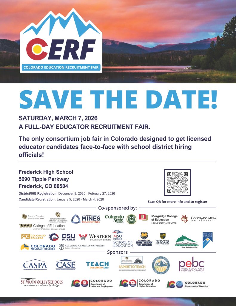 Image promoting the Colorado Education Recruitment Fair on March 7, 2026, with event details and registration information.